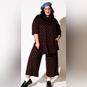 Dressed in LALA Checkered Tunic Top - Black and Brown